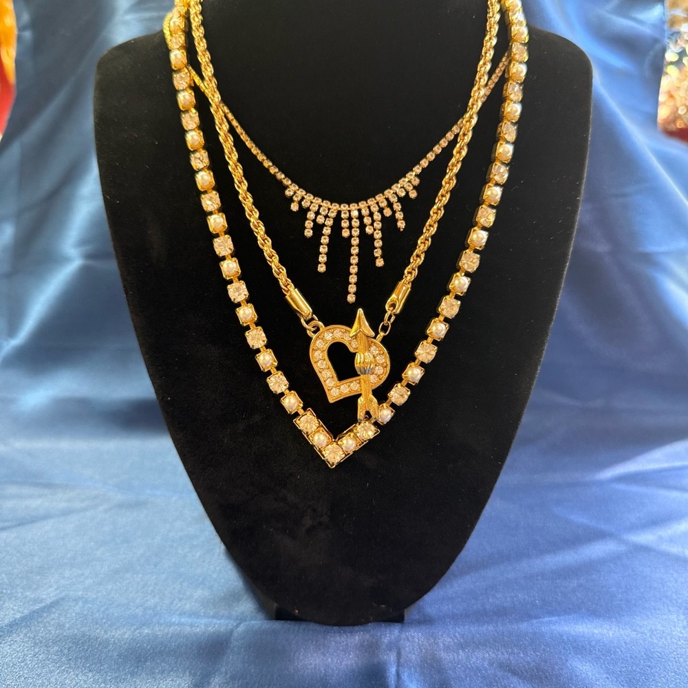 3 Gold and Rhinestone Necklaces - Picture 2 of 5